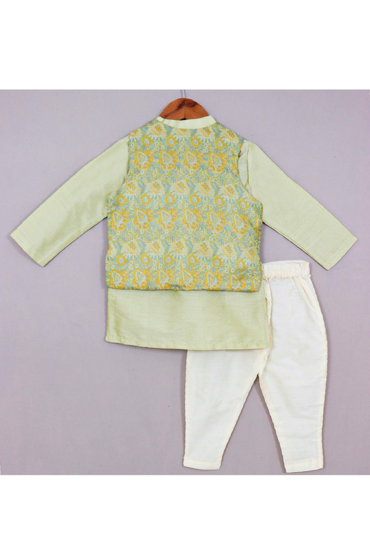 Kurta With Black Brocade Embroidered Jacket Set