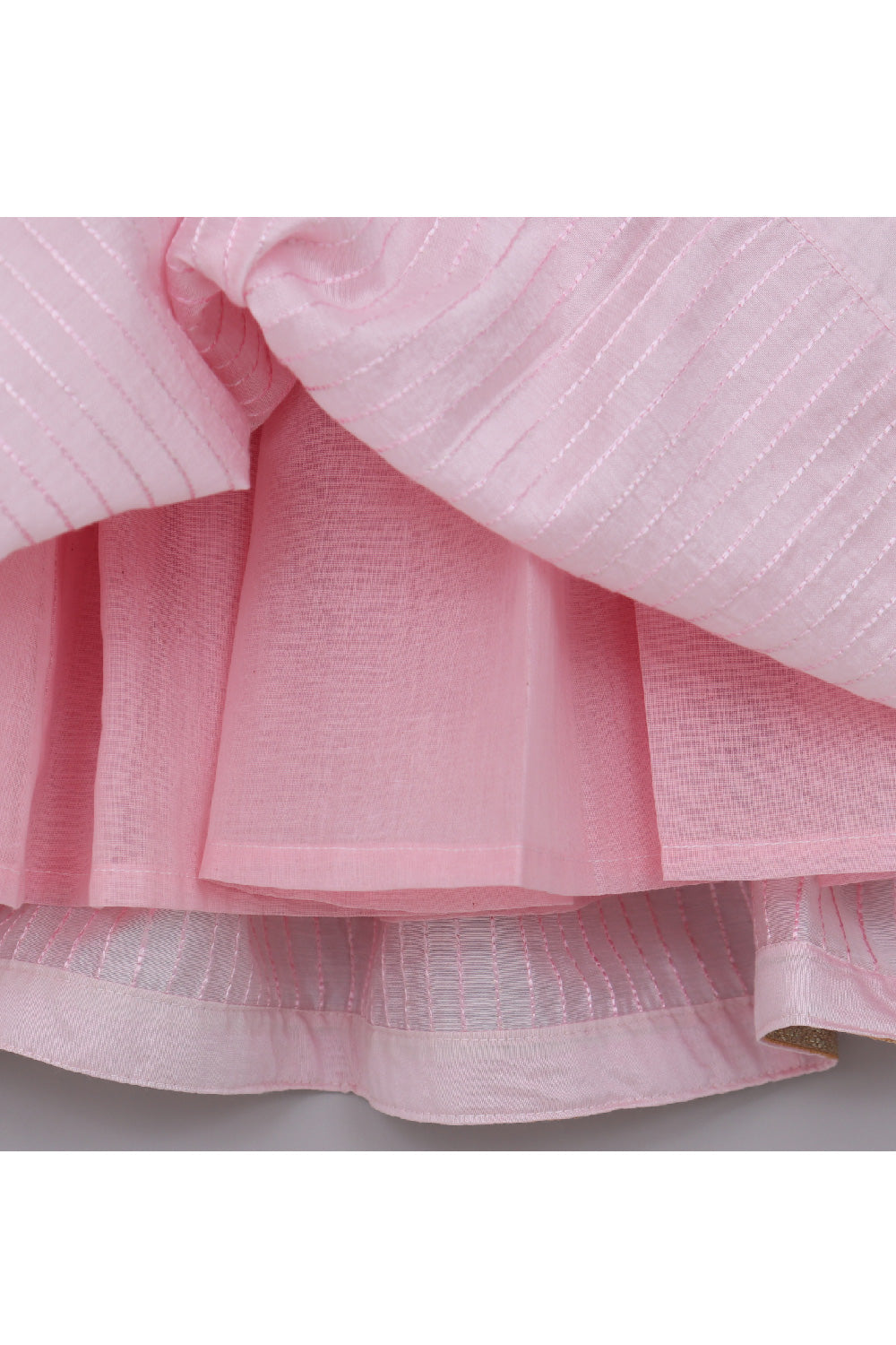 Light Pink Lotus Embroidered Chanderi Silk Top With Lehenga Set