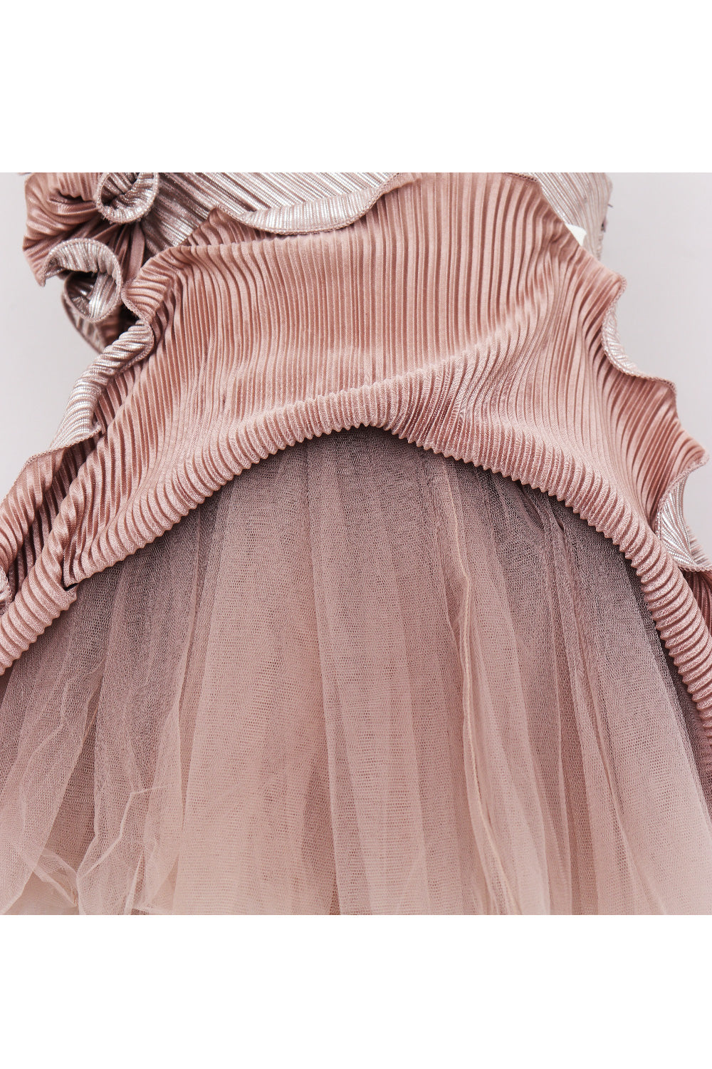 Beige 3D Flower Embroidered One Shoulder Shimmer Dress