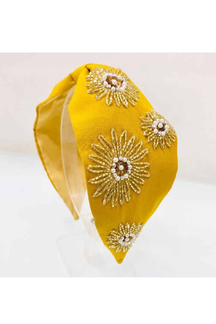 Yellow Stone And Bead Work Hairband