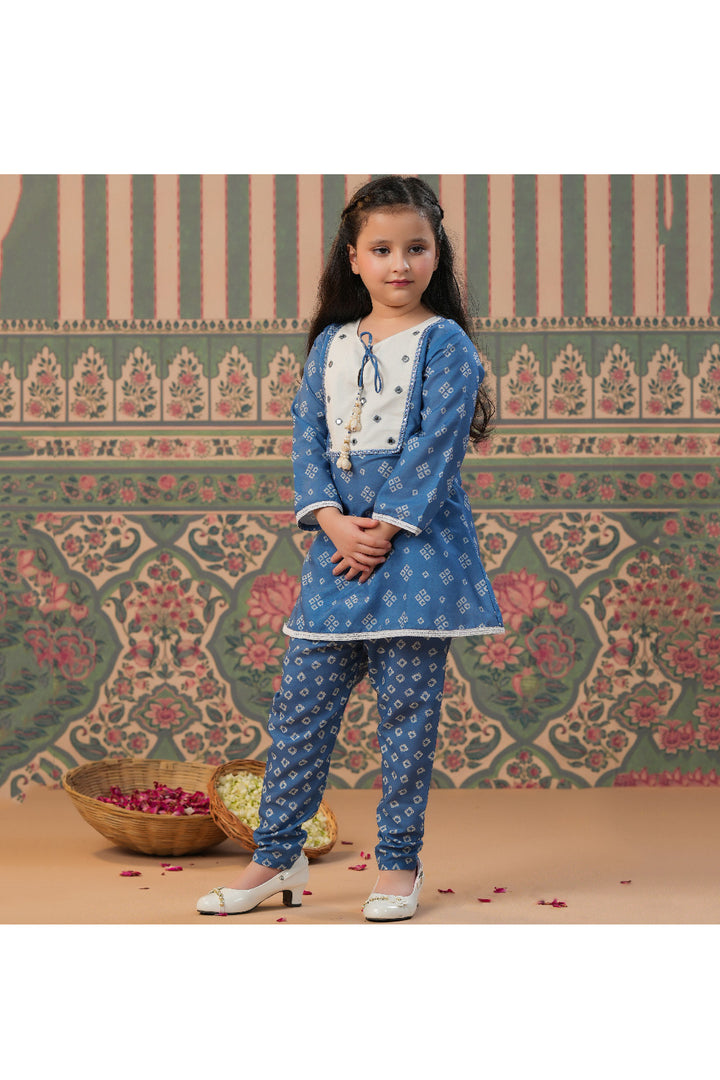 Blue And White Full Sleeves Printed Kurta With Pants