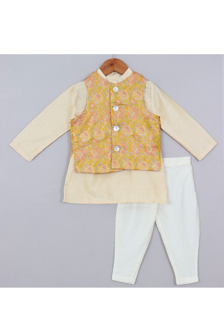 Kurta With Black Brocade Embroidered Jacket Set