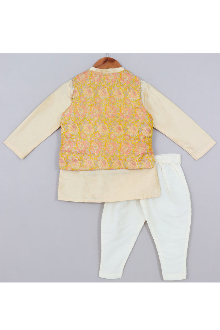 Kurta With Black Brocade Embroidered Jacket Set