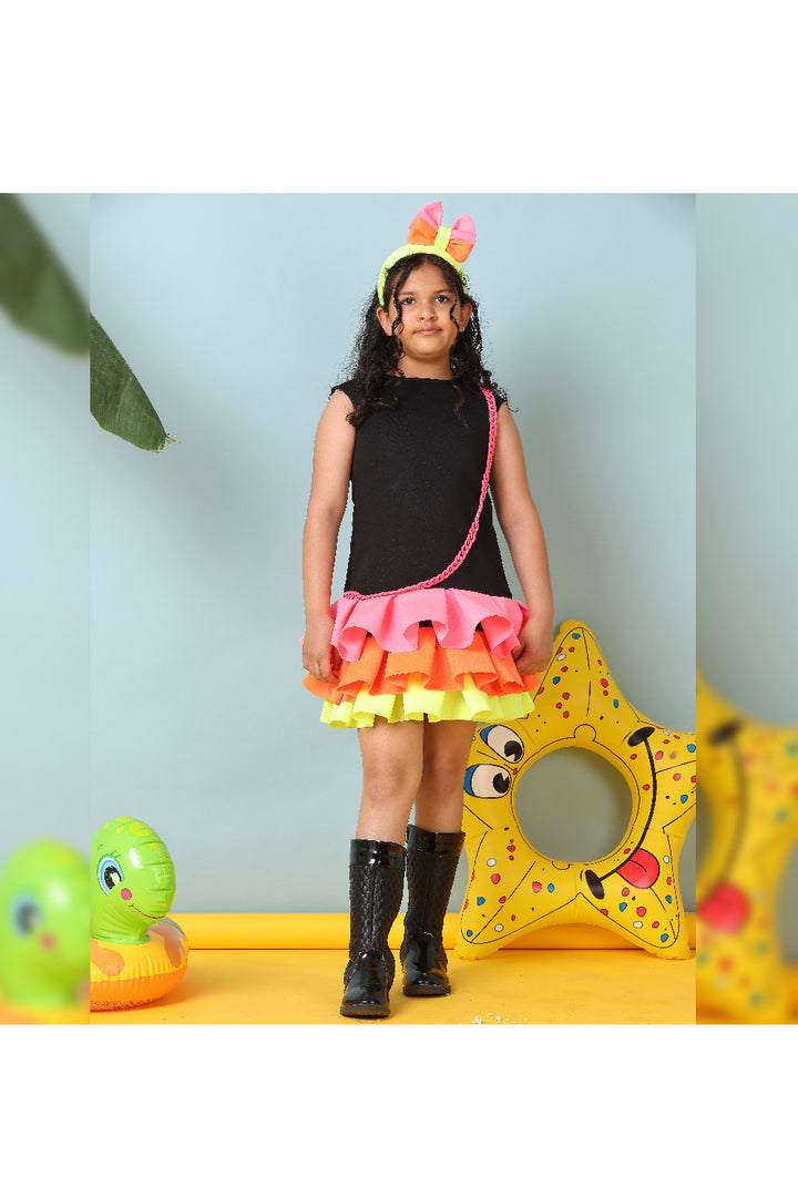 Black dress with triple frill layer and hairband