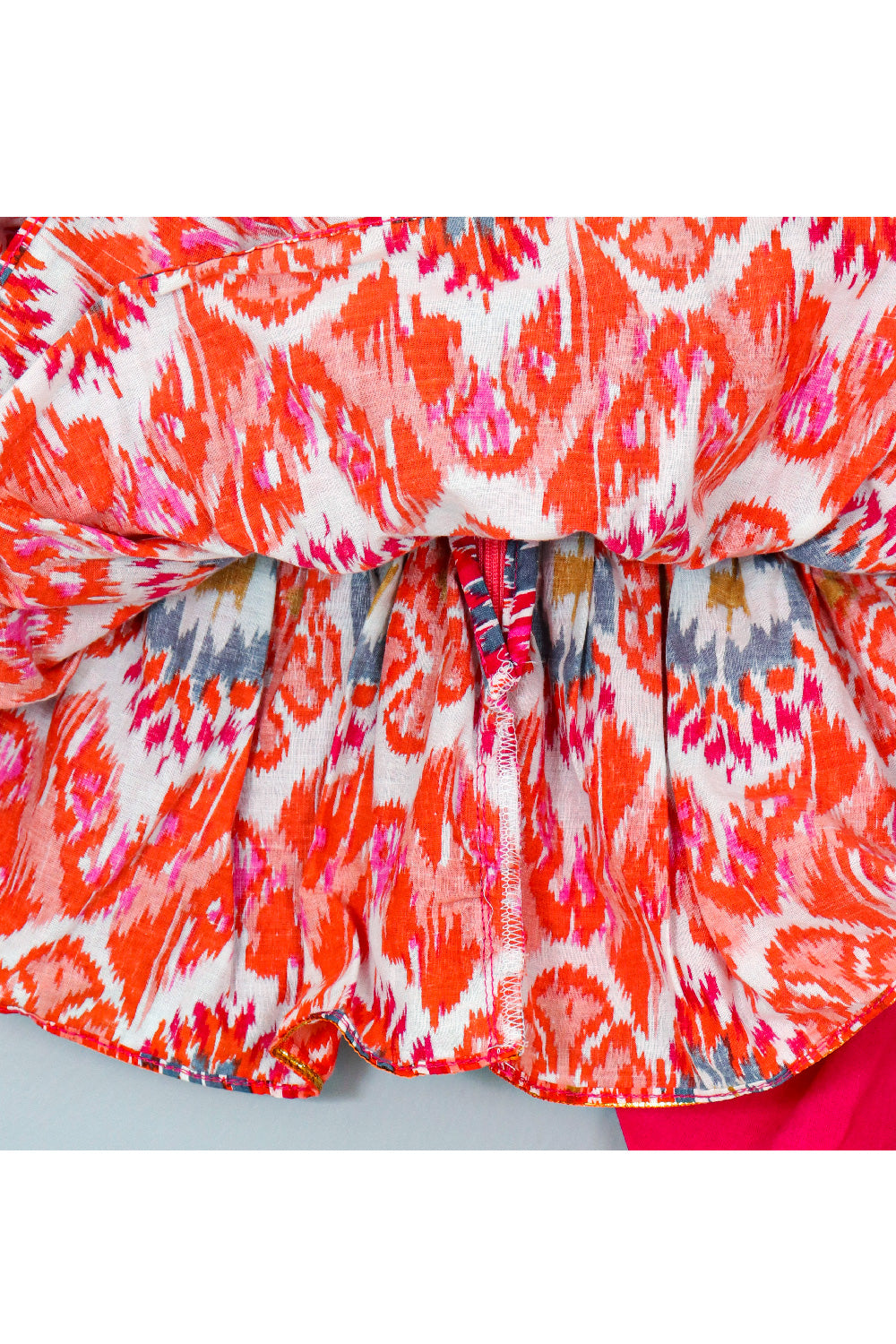 White And Pink Printed And Lace Detailing Peplum Top With Salwar Set
