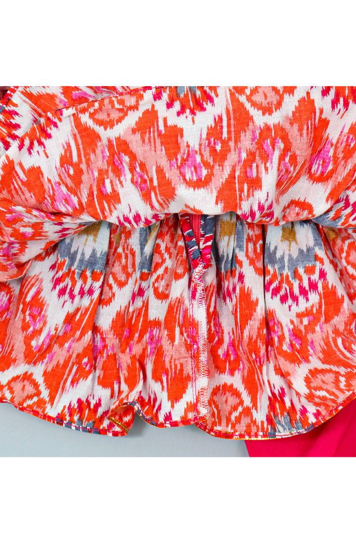 White And Pink Printed And Lace Detailing Peplum Top With Salwar Set