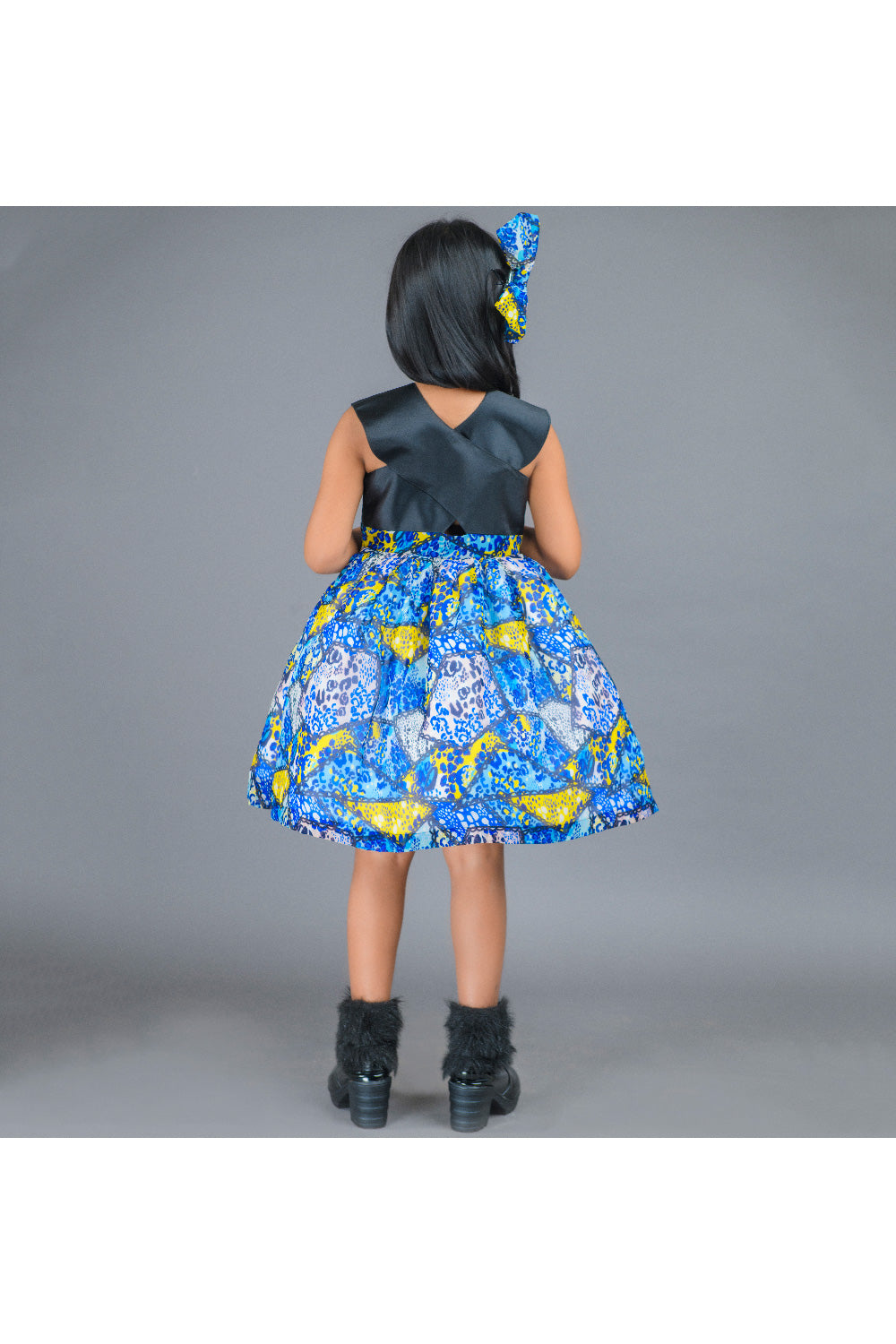 Black Criss Cross With Printed Organza Dress