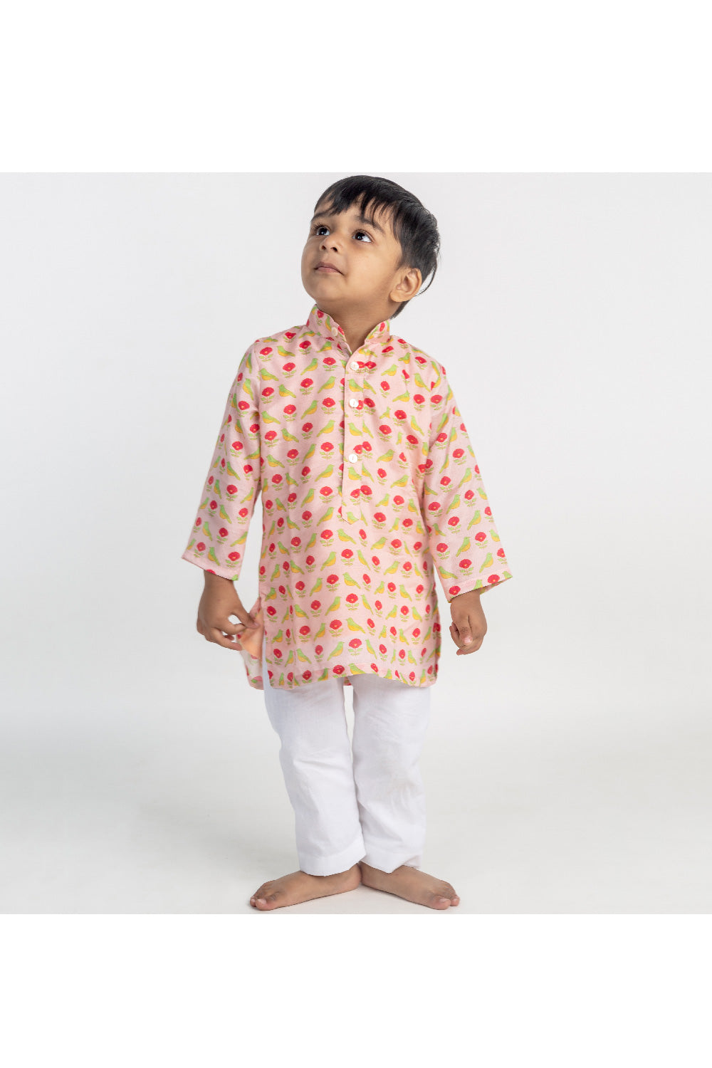 Peach Bird Printed Kurta With Pyjama Set