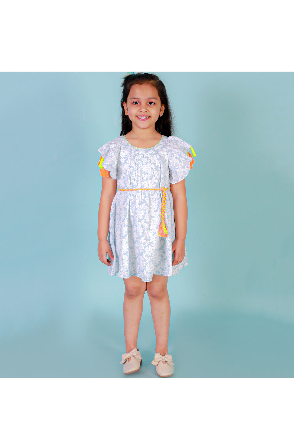Blue Floral Printed Cotton Dress