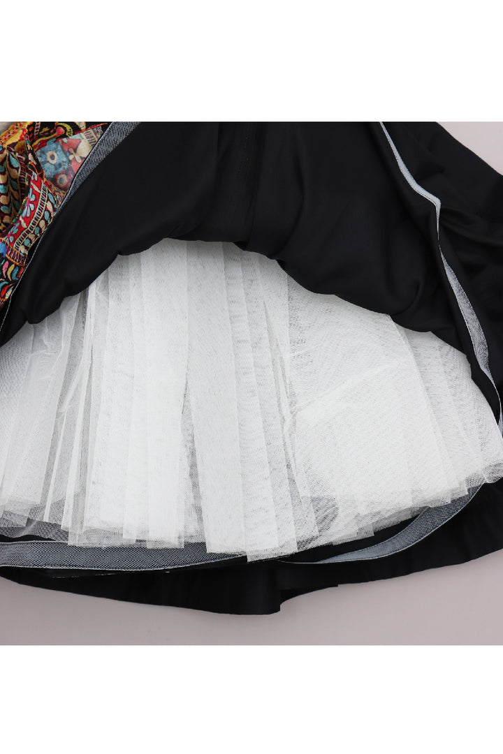 Black Abstract Printed One Shoulder Top With Lehenga Set