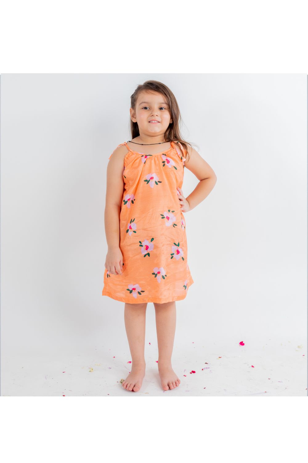 Orange Floral Printed Tie Up Dress