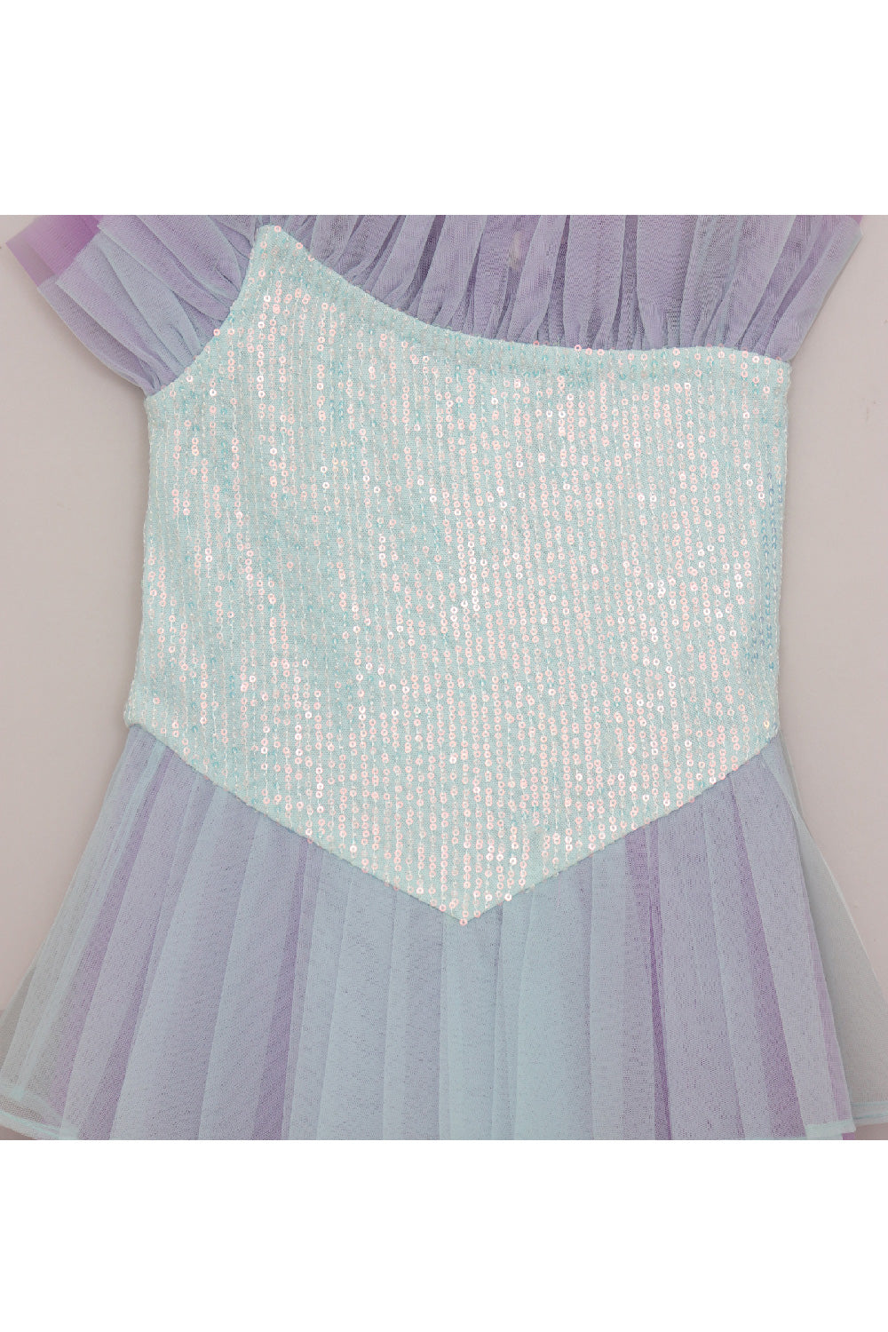 Lavender Sequins Embroidered Ruffle Net Dress