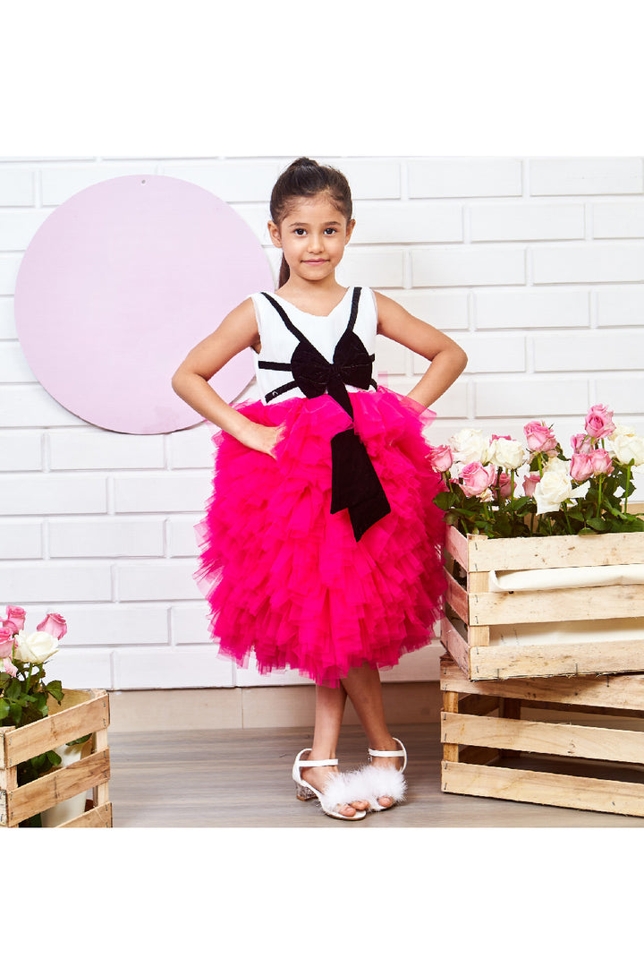 Bow Detailing Net Frill Sleeveless Dress
