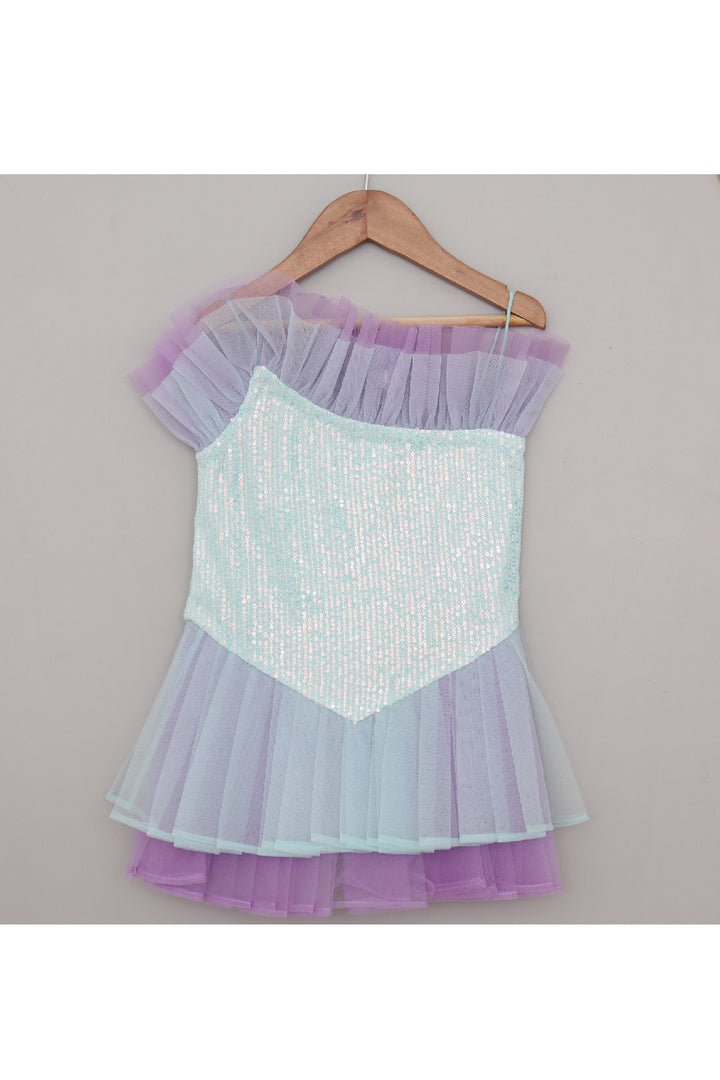 Lavender Sequins Embroidered Ruffle Net Dress