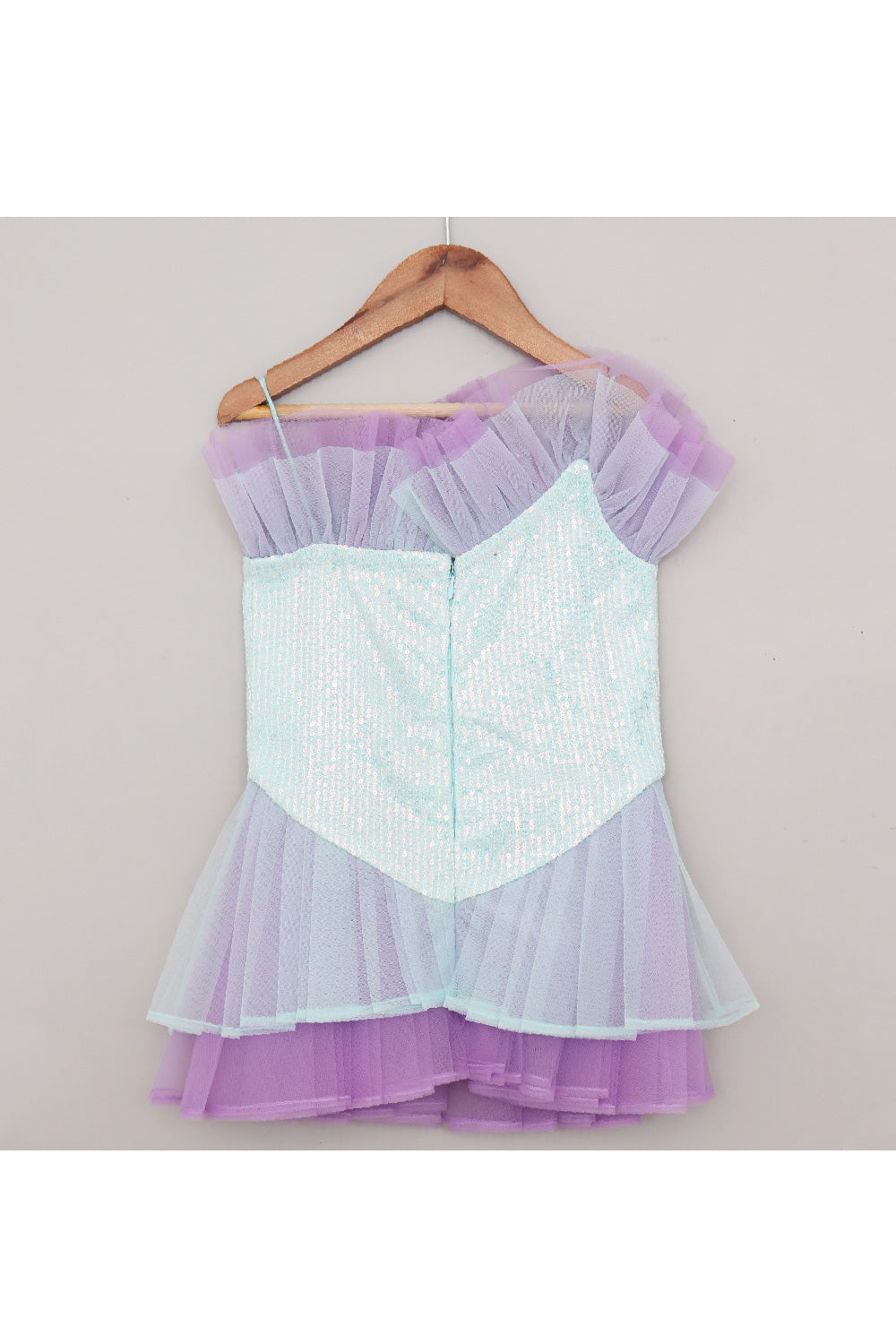Lavender Sequins Embroidered Ruffle Net Dress