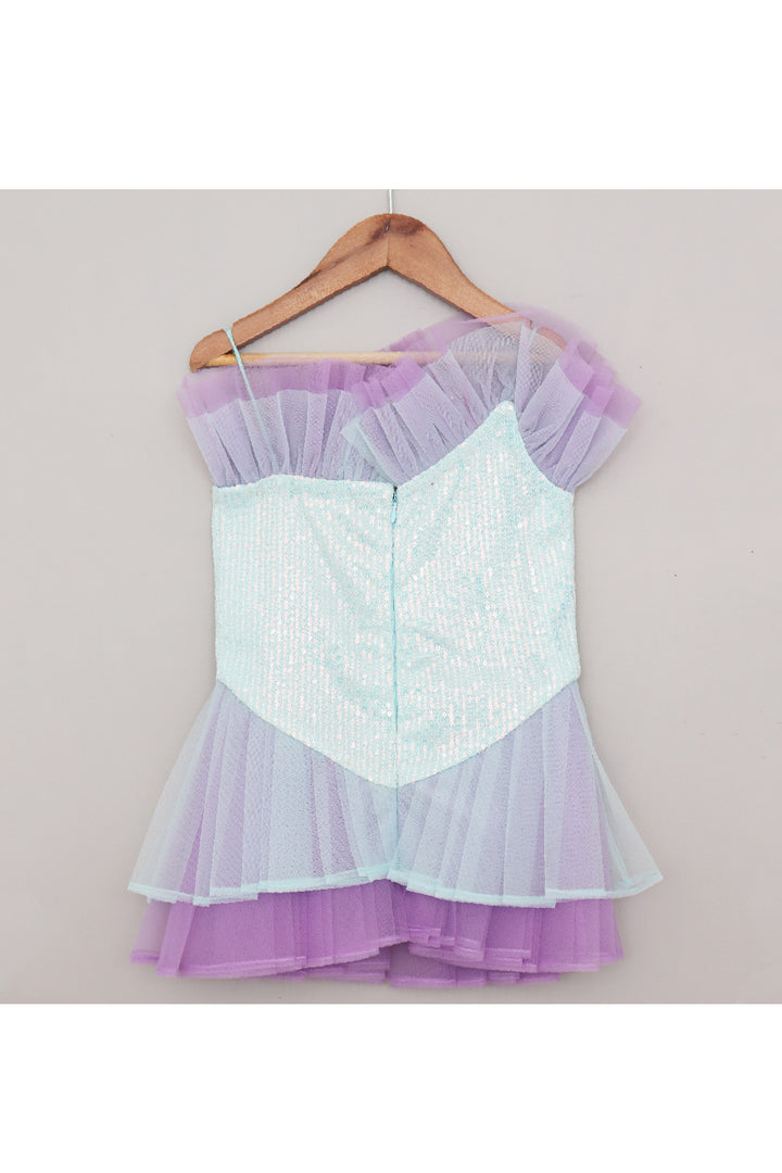 Lavender Sequins Embroidered Ruffle Net Dress