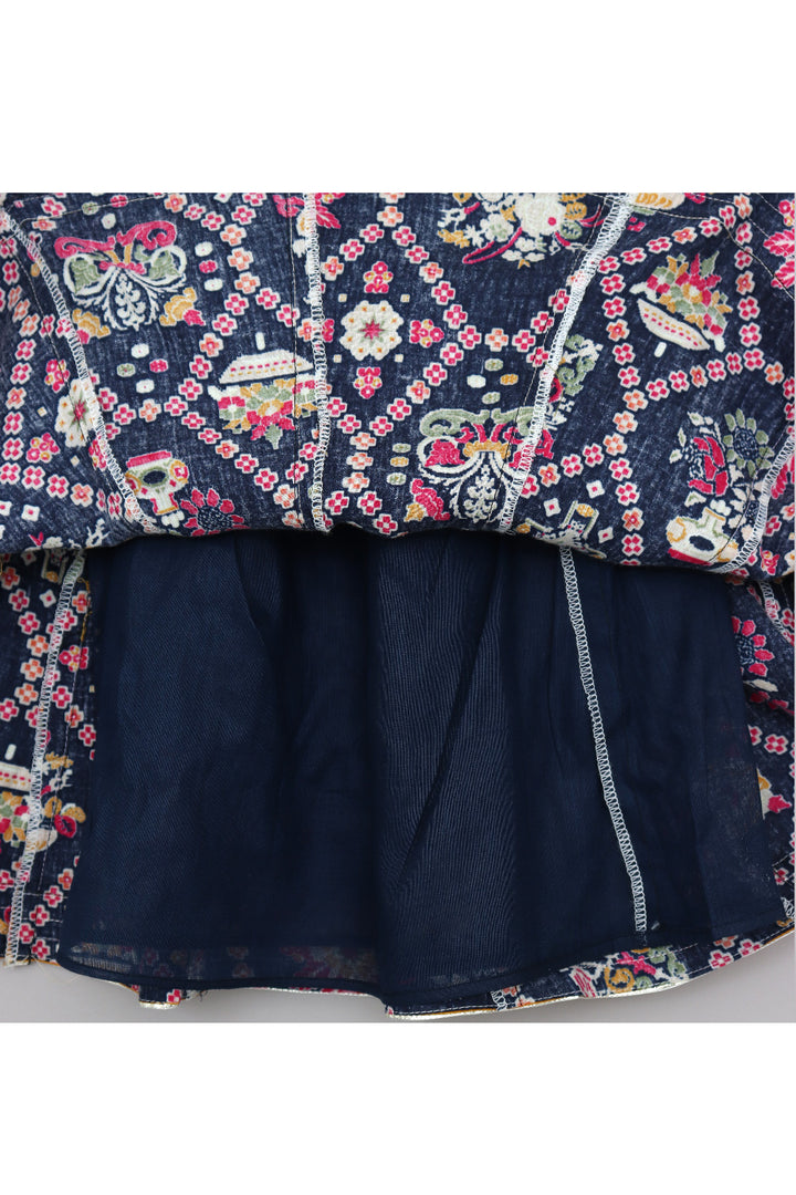Dark Blue Patola Printed Cotton Top With Gota Detailing Lehenga Set