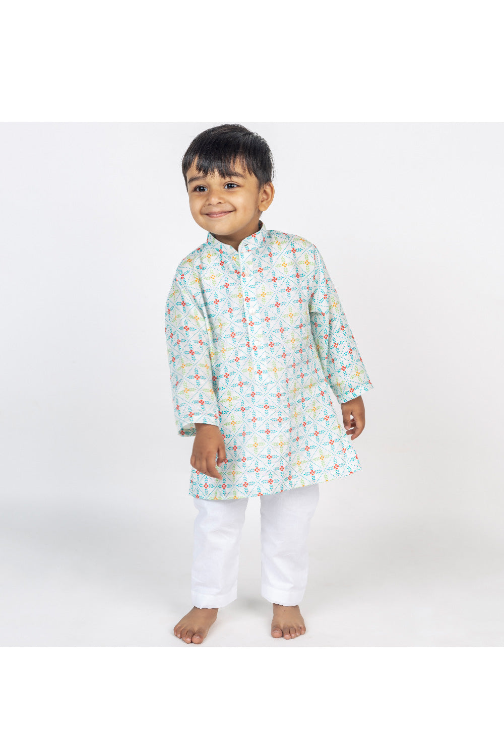 Sky Blue Floral Printed Kurta With Pyjama Set