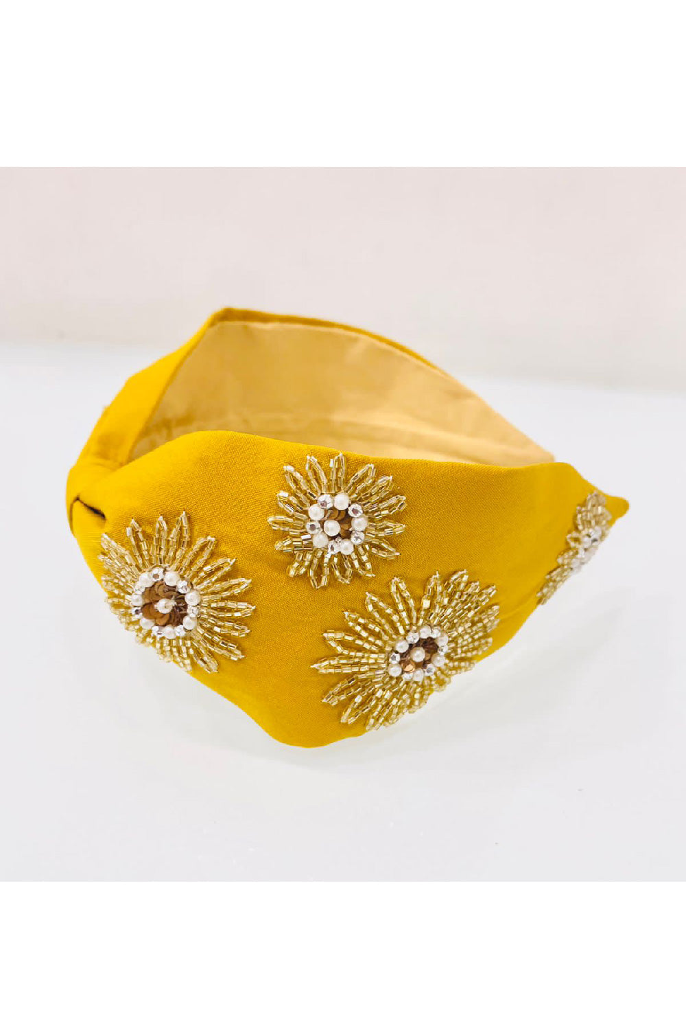 Yellow Stone And Bead Work Hairband