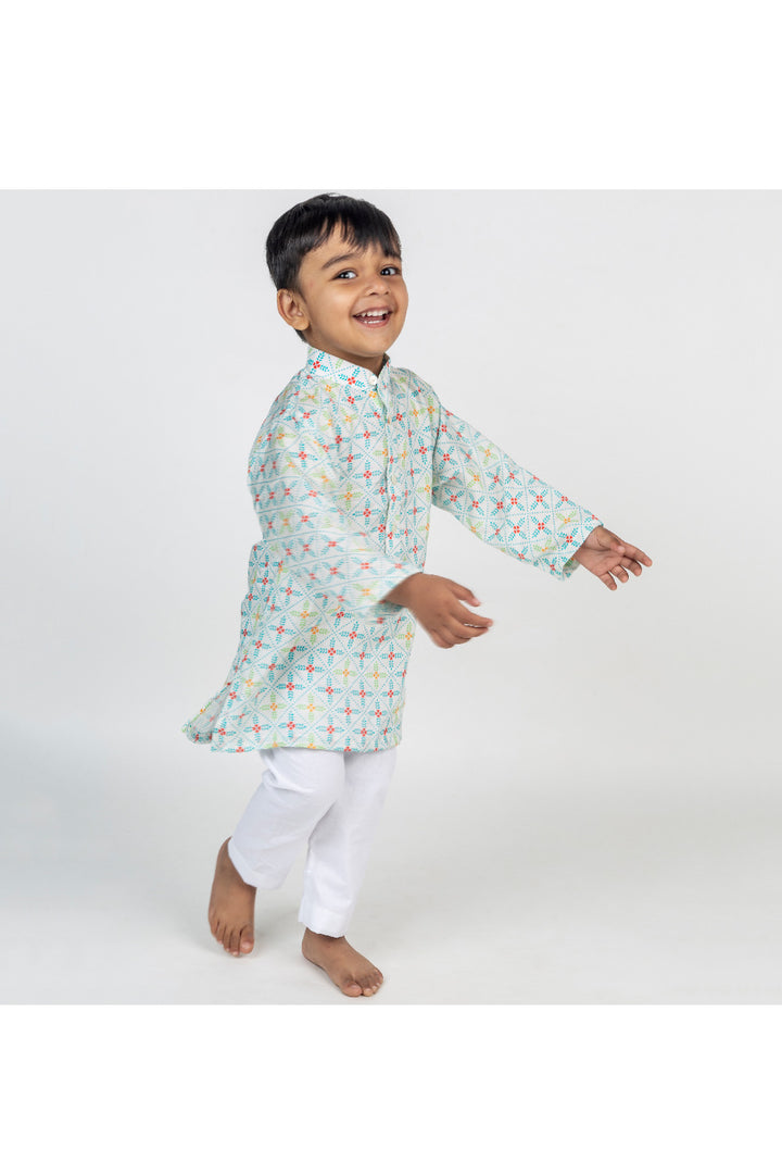 Sky Blue Floral Printed Kurta With Pyjama Set