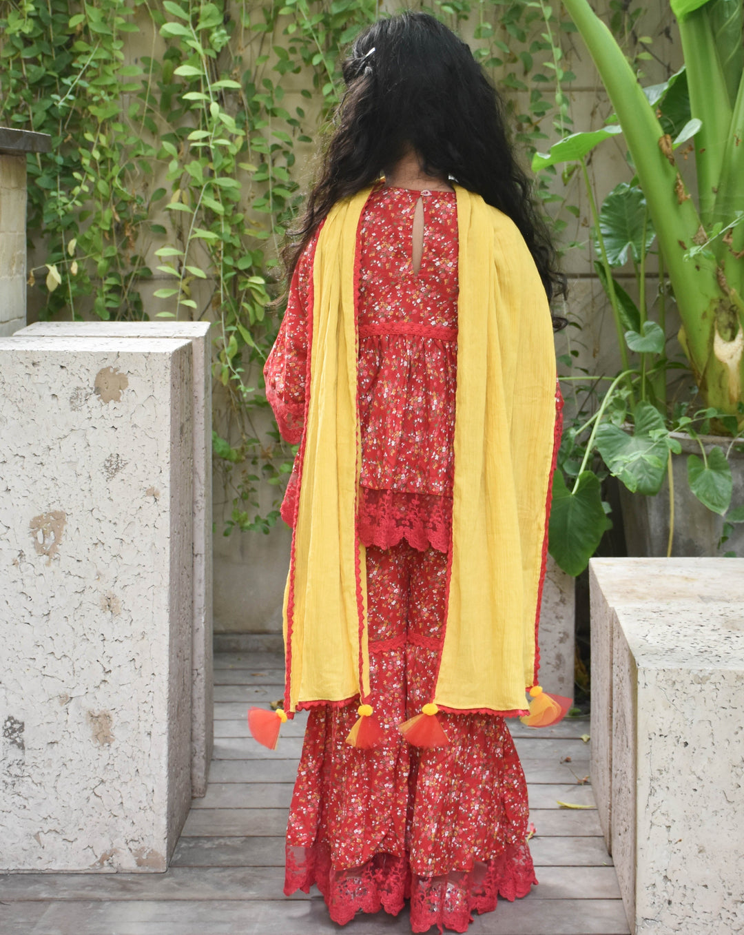 Red Cotton Printed Sharara With Dupatta Set