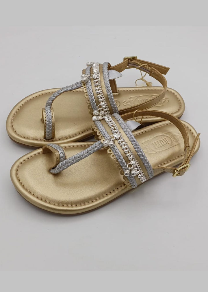 Matte Gold And Silver Flat Sandals