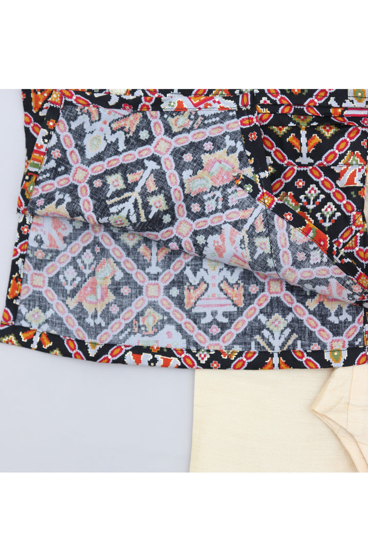 Black Patola Printed Cotton Silk Asymmetrical Kurta With Pyjama Set