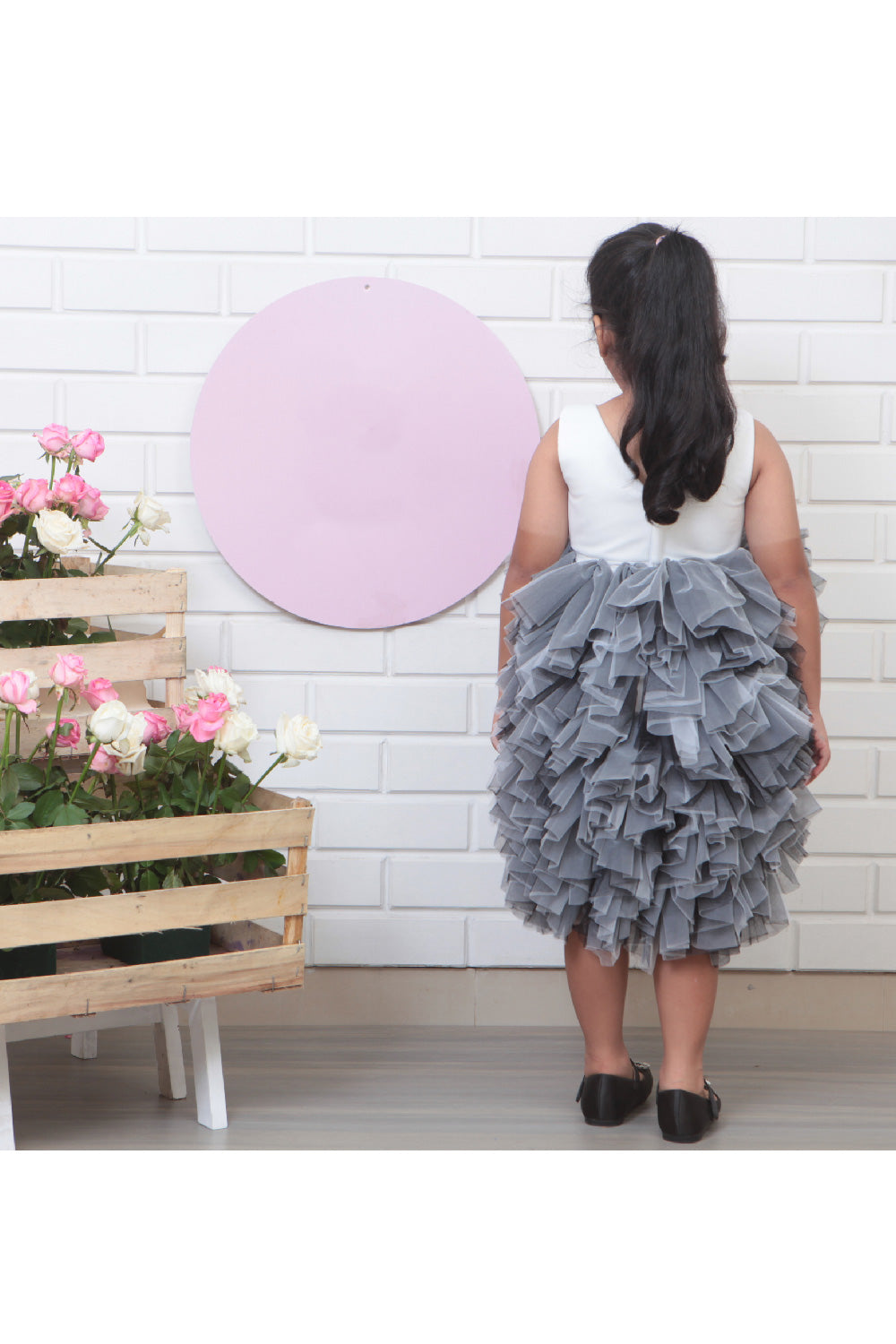 Bow Detailing Net Frill Sleeveless Dress