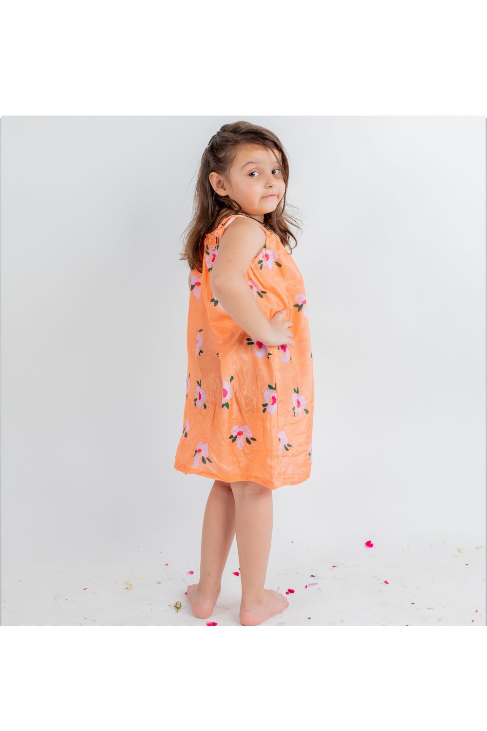 Orange Floral Printed Tie Up Dress