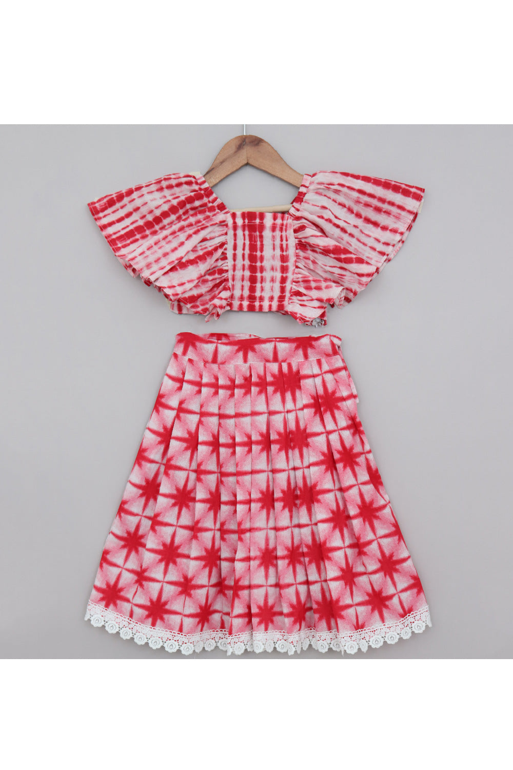 Tie And Dye Cotton Crop Top With Lehenga Set