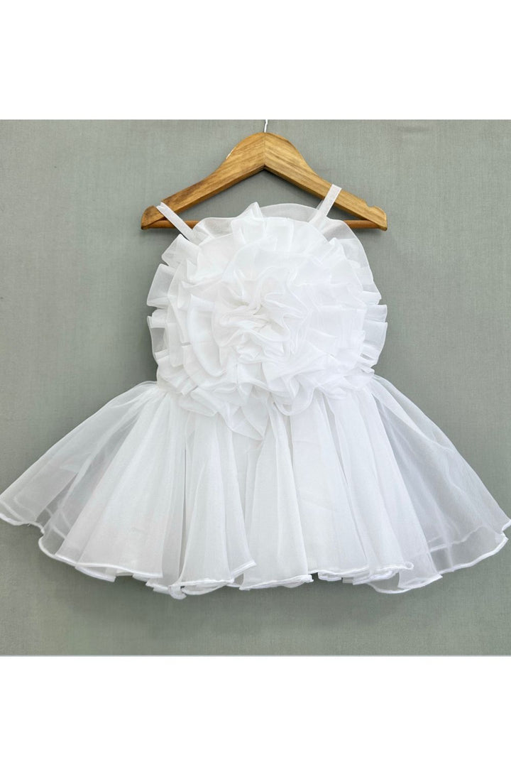 White Blossom Ruffle Tulle Sleeveless Dress