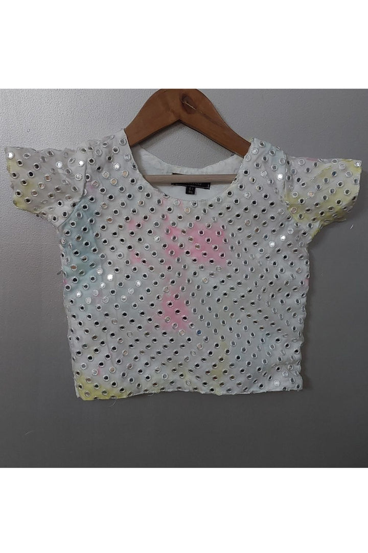 Multicolor Tie And Dye Faux Mirror Embroidered Round Neck Top