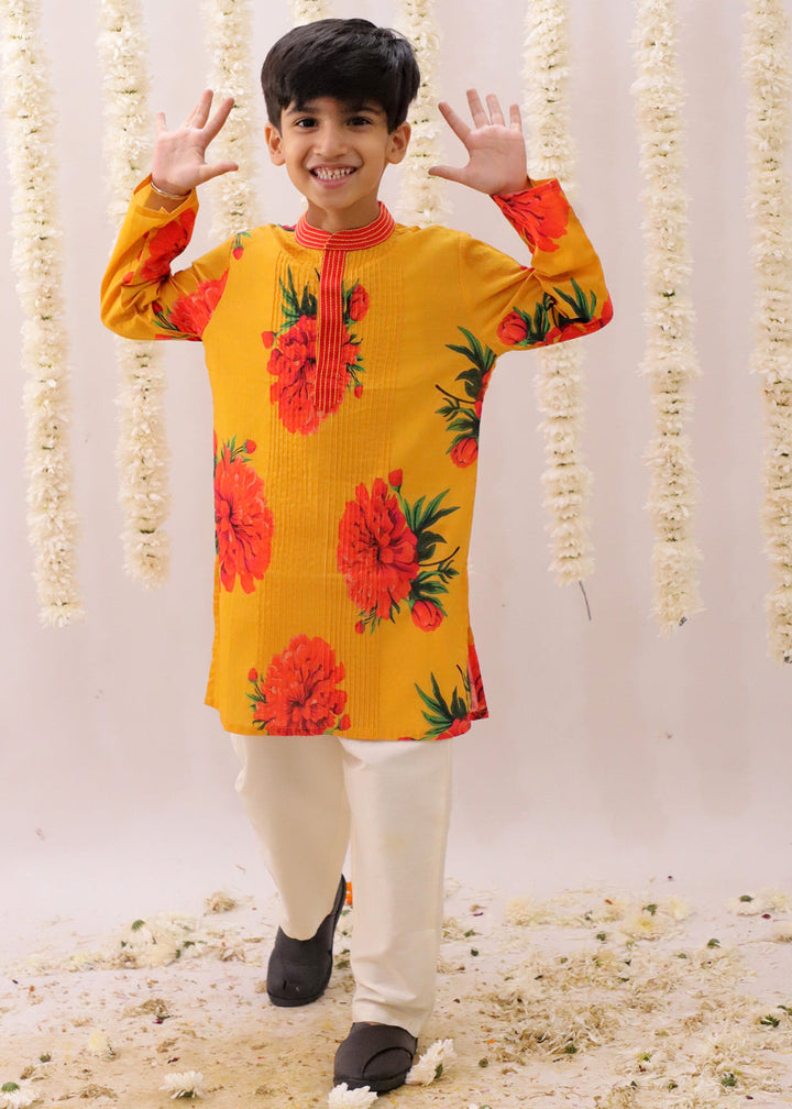 Genda Phool Mustard Kurta and White Pant Set