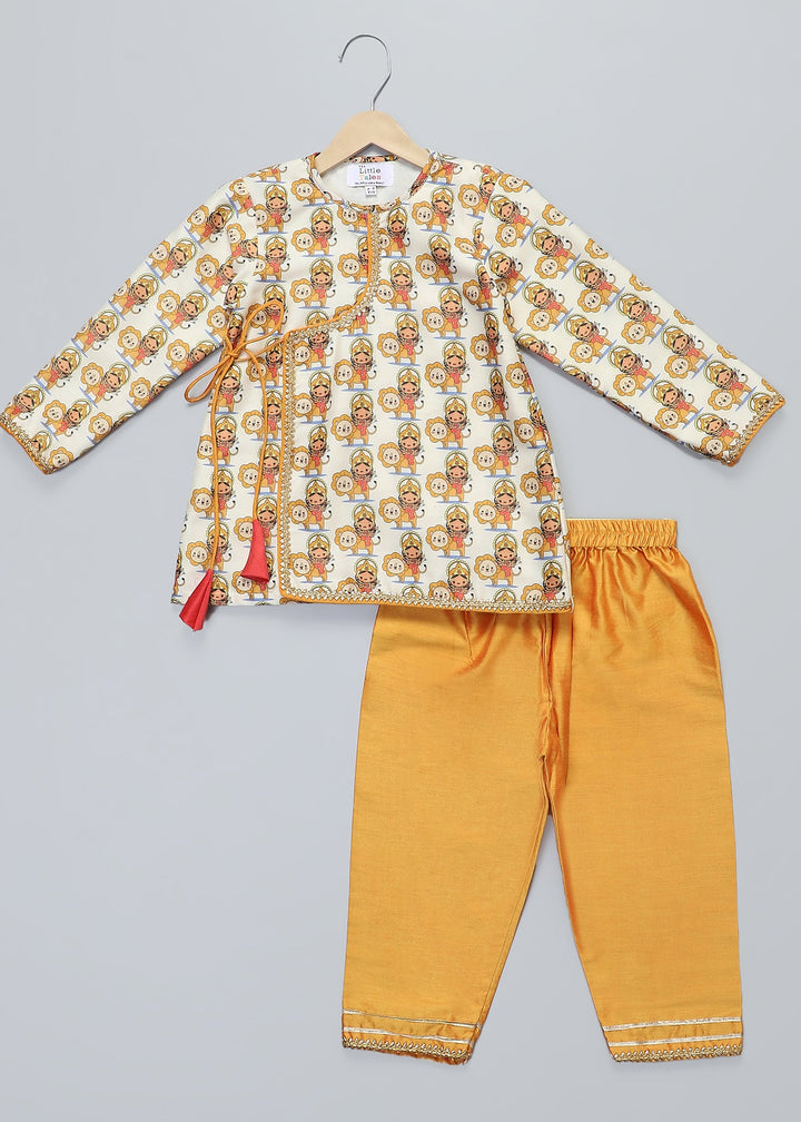Yellow Durga Ji Printed Kurta With Pyjama Set