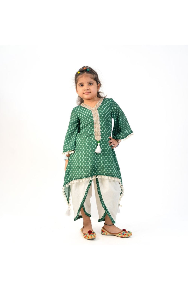 Green Chiffon Printed Embellished Lace Kurti With Tulip Pant Set
