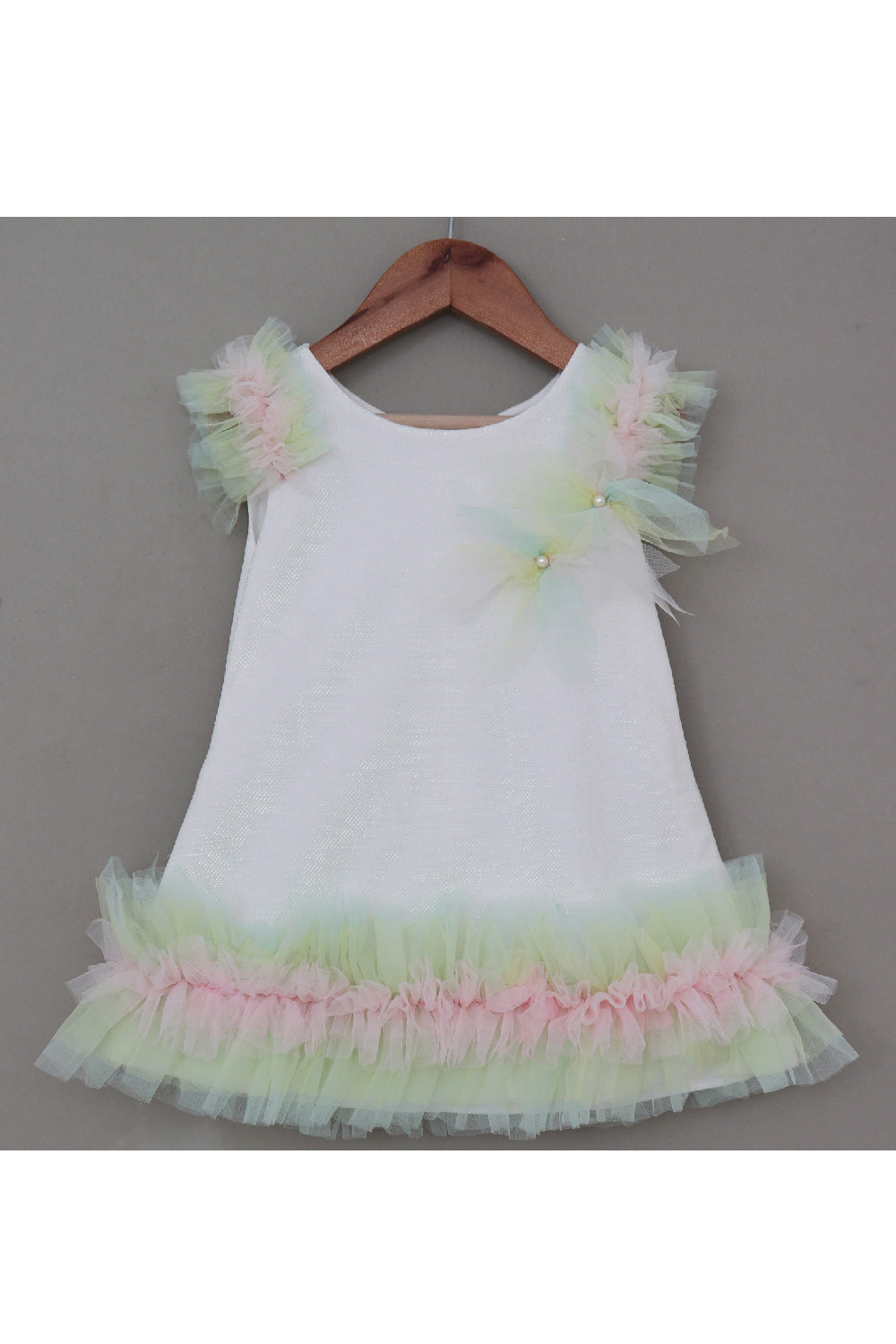 White With Multicolor Frill Detailing Dress