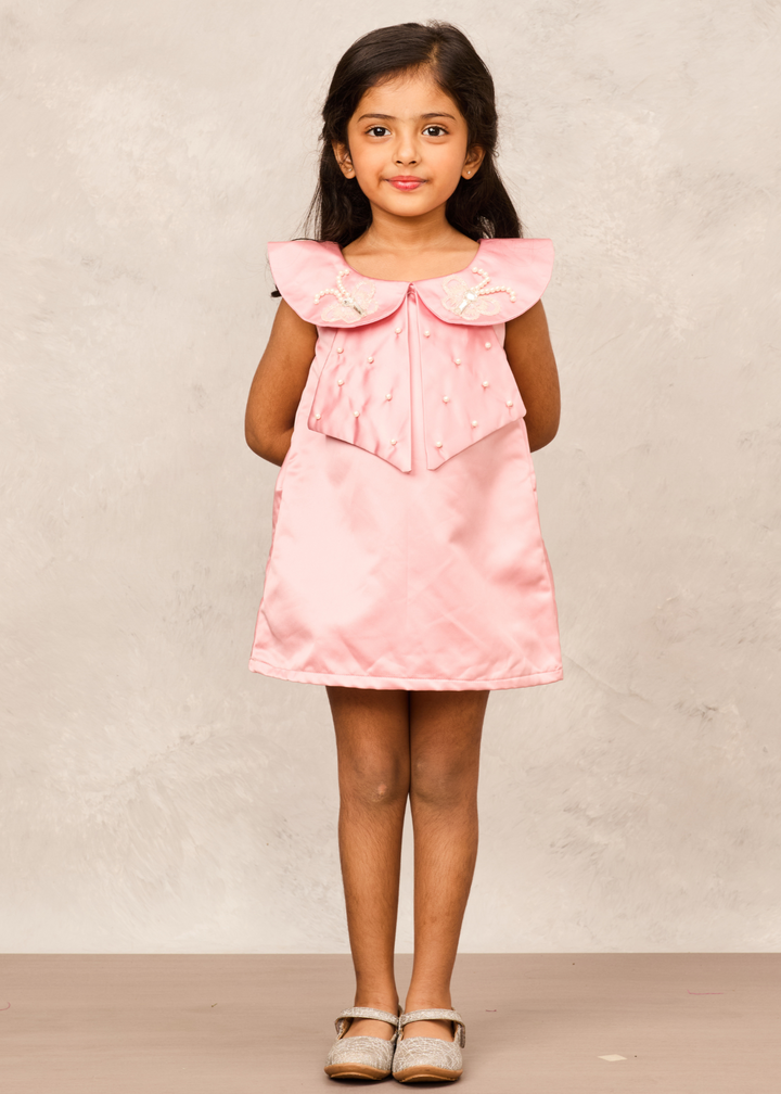 Old Rose Taffeta With Butterfly & Pearl Embellishment Dress