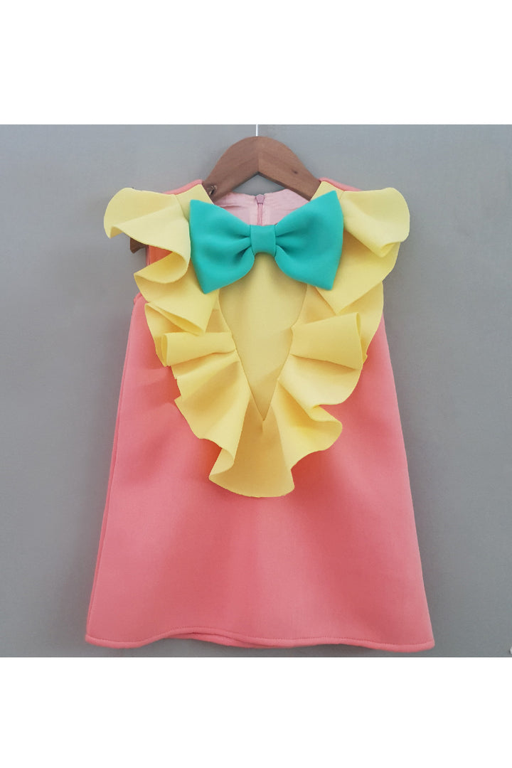 Peach And Yellow Bow Scuba Dress