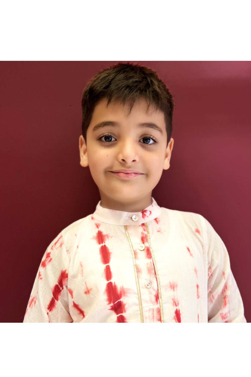 Red And White Tie N Dye Kurta With Pyjama Set