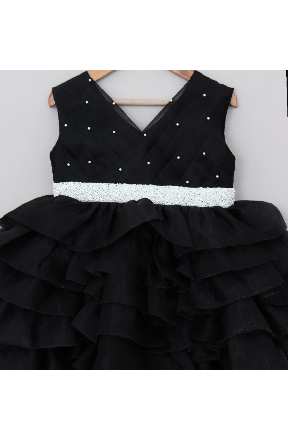 Black And White Pearl Detailing Organza Frill Dress