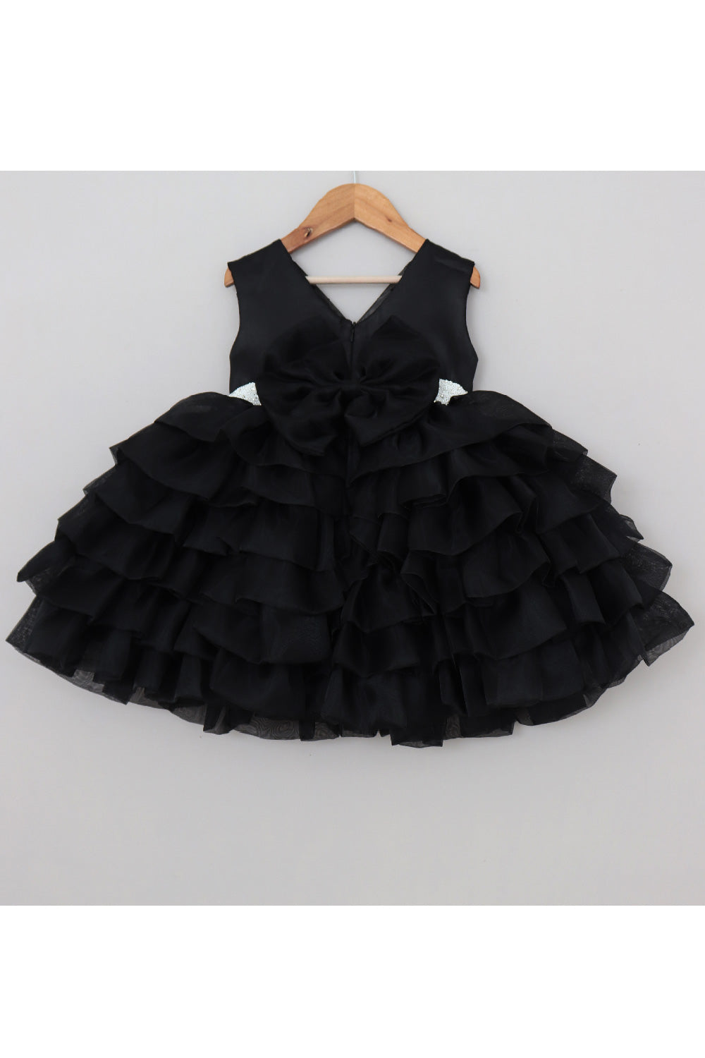 Black And White Pearl Detailing Organza Frill Dress