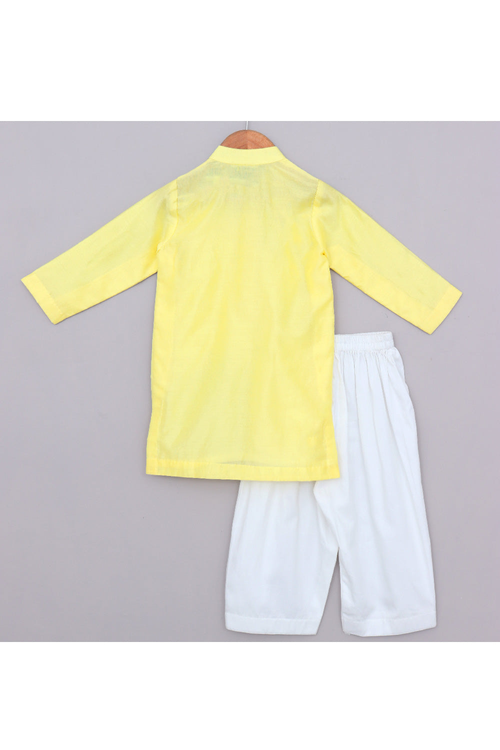 Yellow Hand Embroidered Chanderi Kurta With Satin Pant Set