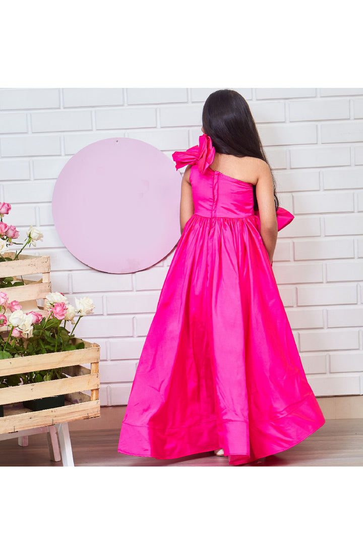 Pink Ruffle One Shoulder Taffeta High Low Gown