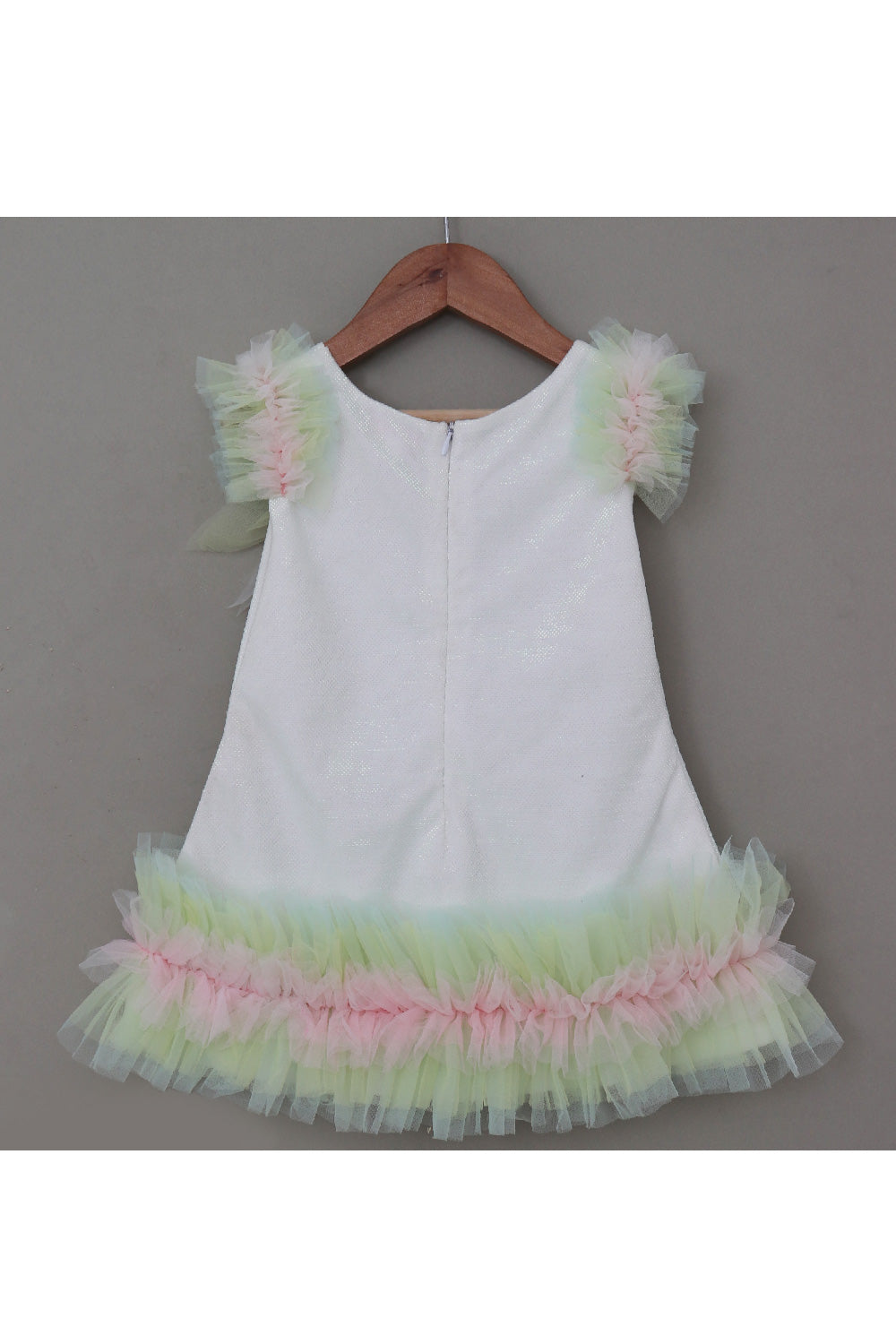 White With Multicolor Frill Detailing Dress