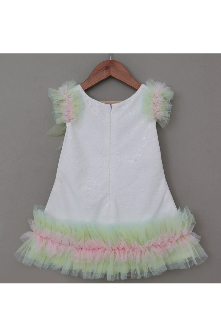 White With Multicolor Frill Detailing Dress
