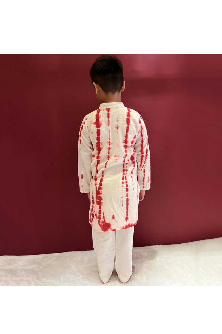 Red And White Tie N Dye Kurta With Pyjama Set