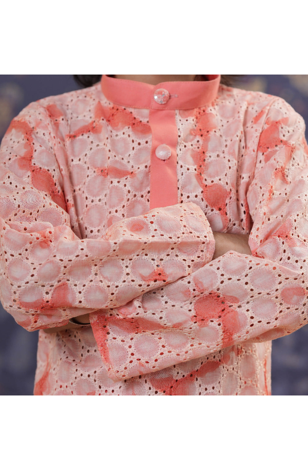 Peach And White Chikankari Kurta With Salwar Set