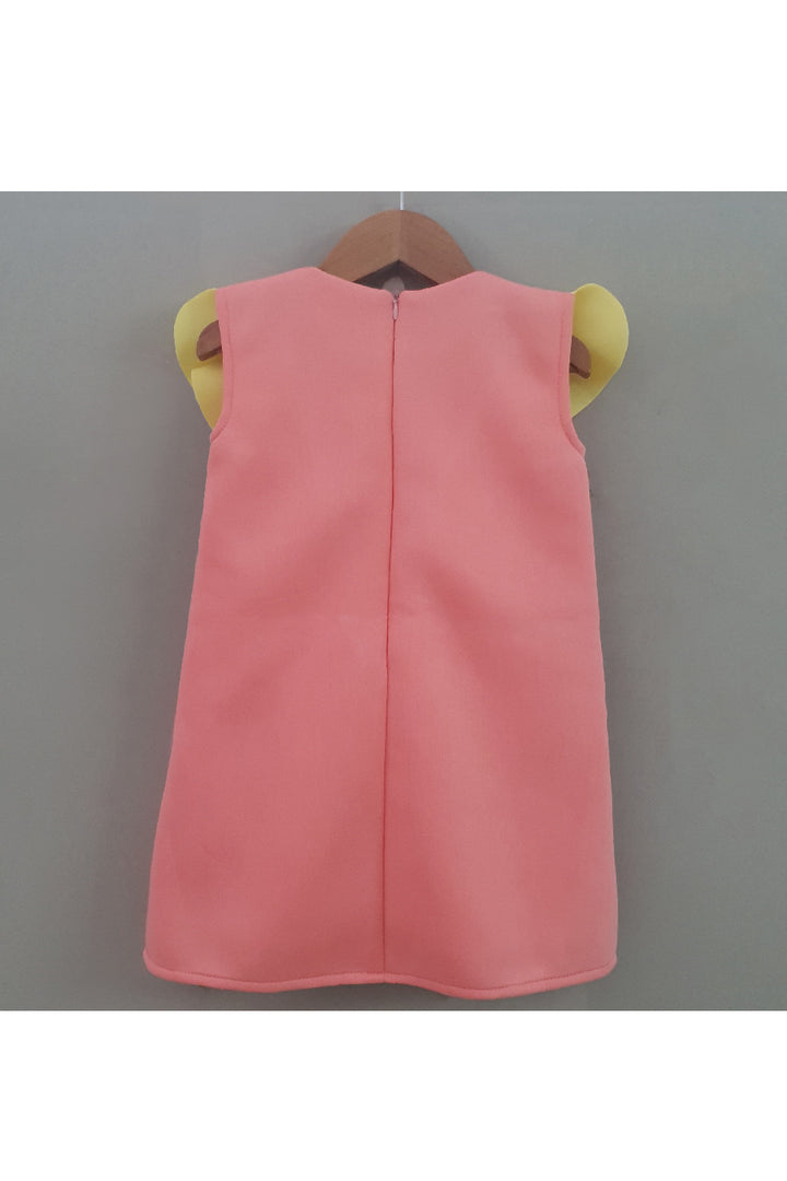 Peach And Yellow Bow Scuba Dress