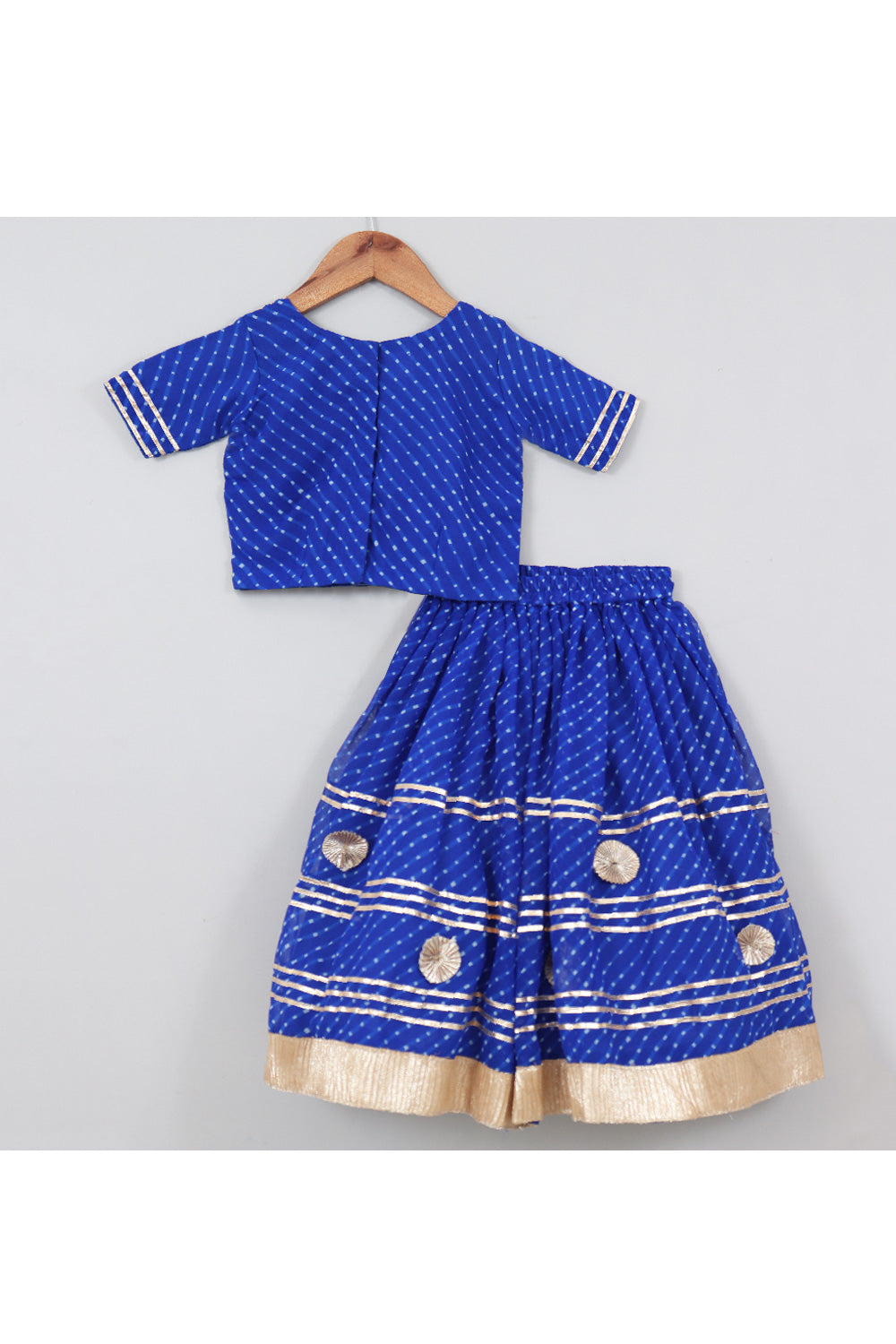Dark Blue Leheriya Printed With Gota Detailing Georgette Top With Lehenga Set