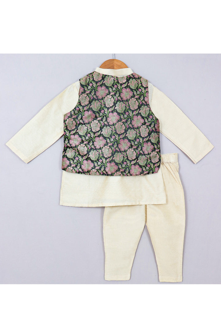 Kurta With Black Brocade Embroidered Jacket Set